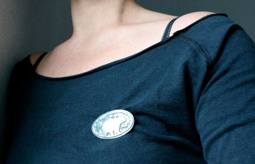 Freedom is a state of mind, bear and bunny brooch in silver