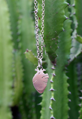 Frida’s heart, artist’s anatomical necklace in sterling silver
