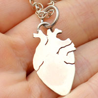 Frida’s heart, artist’s anatomical necklace in sterling silver