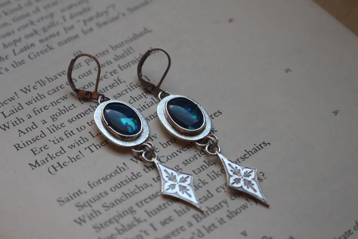 Galaxy, night sky earrings in silver and paua