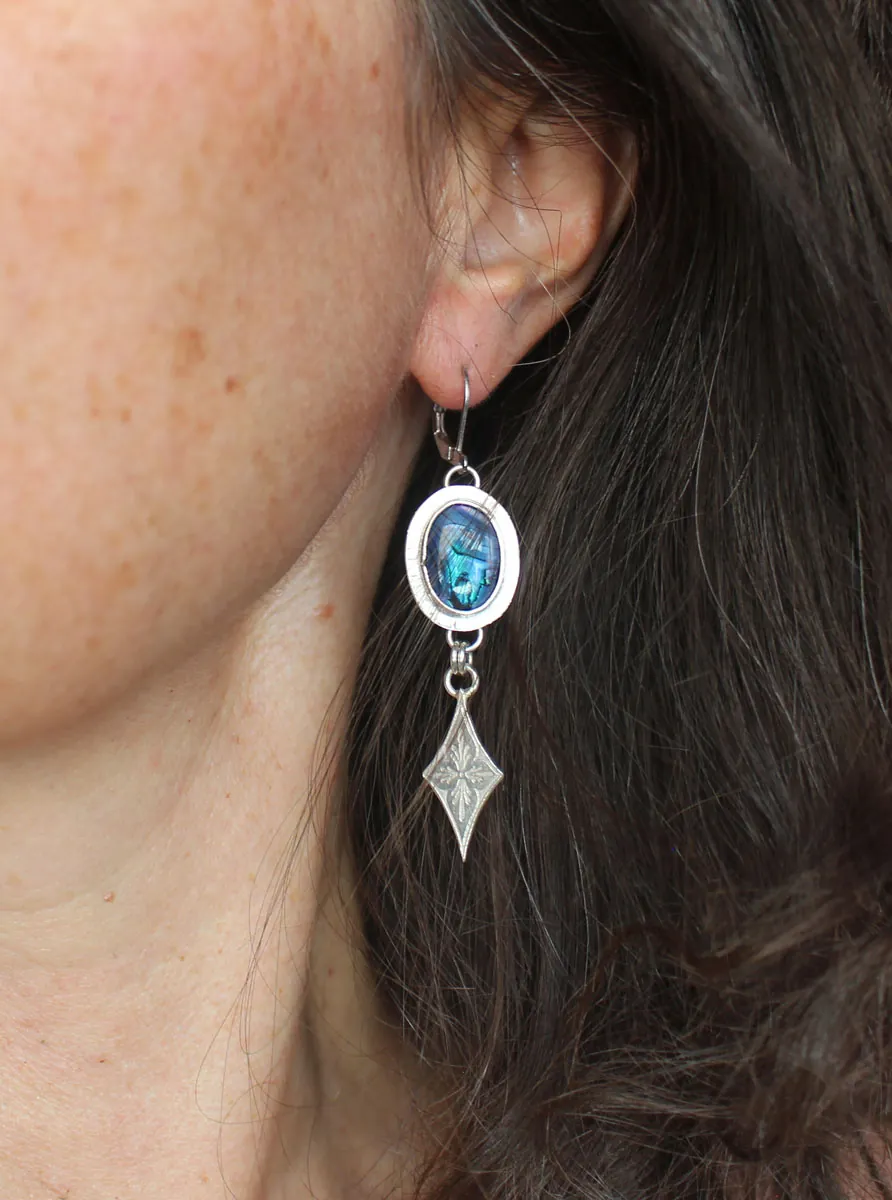 Galaxy, night sky earrings in silver and paua