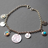 Genealogy, family birthstone bracelet in silver, opal, turquoise and moonstone