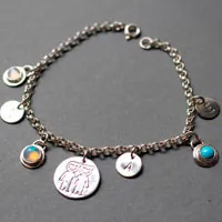 Genealogy, family birthstone bracelet in silver, opal, turquoise and moonstone
