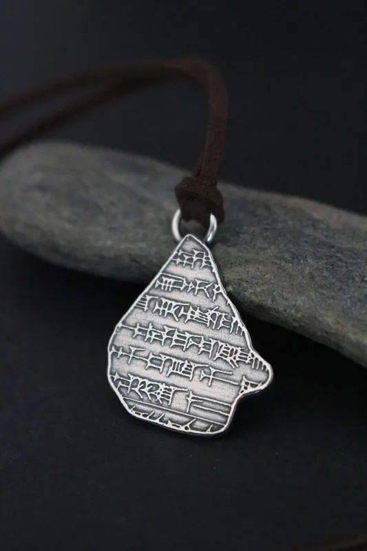 Gilgamesh, mesopotamian cuneiform clay tablet necklace in sterling silver