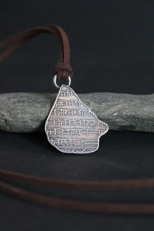 Gilgamesh, mesopotamian cuneiform clay tablet necklace in sterling silver