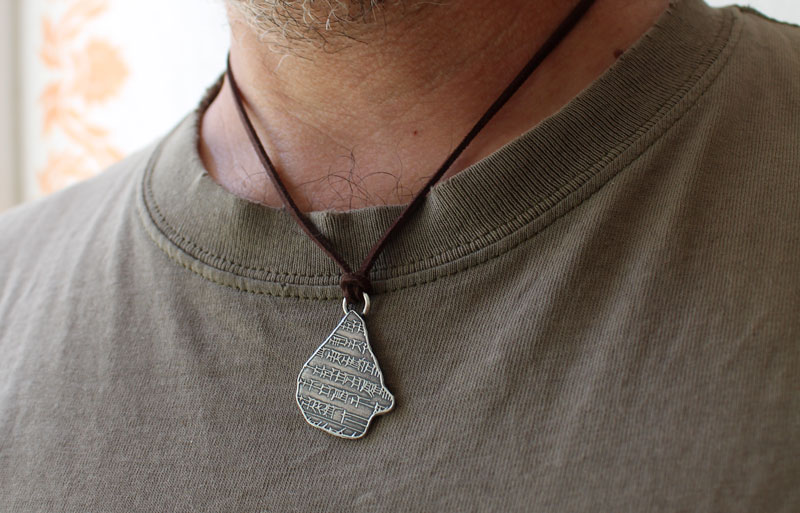 Gilgamesh, mesopotamian cuneiform clay tablet necklace in sterling silver