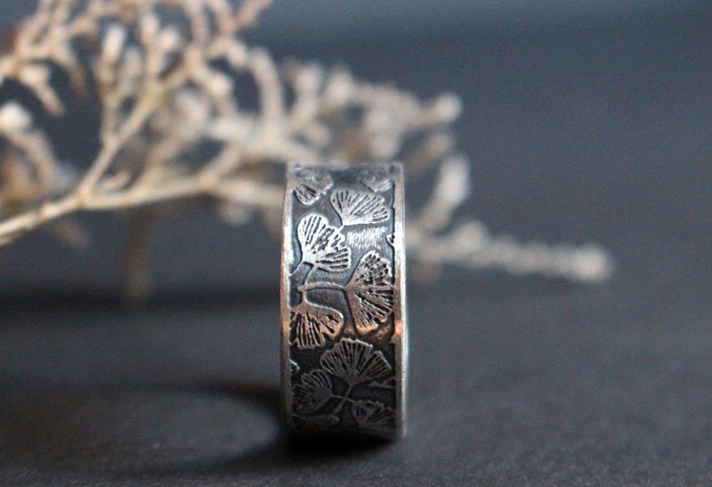 Ginkgo, Japanese leaf ring in sterling silver