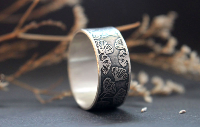 Ginkgo, Japanese leaf ring in sterling silver