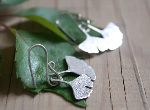 Ginkgo biloba, sacred Japanese leaf earrings in sterling silver
