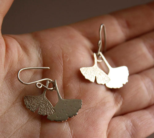Ginkgo biloba, sacred Japanese leaf earrings in sterling silver