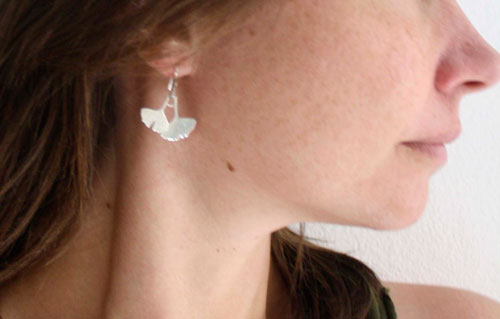 Ginkgo biloba, sacred Japanese leaf earrings in sterling silver
