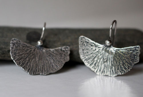 Ginkgo leaf, medicinal plant earrings in sterling silver