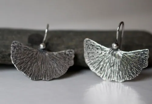 Ginkgo leaf, medicinal plant earrings in sterling silver