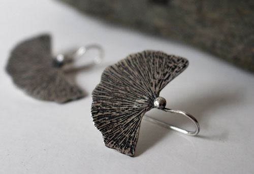 Ginkgo leaf, medicinal plant earrings in sterling silver