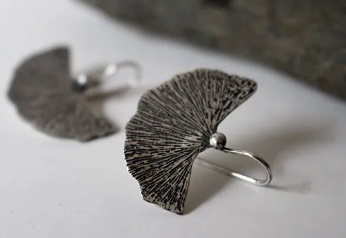 Ginkgo leaf, medicinal plant earrings in sterling silver