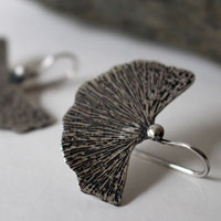 Ginkgo leaf, medicinal plant earrings in sterling silver