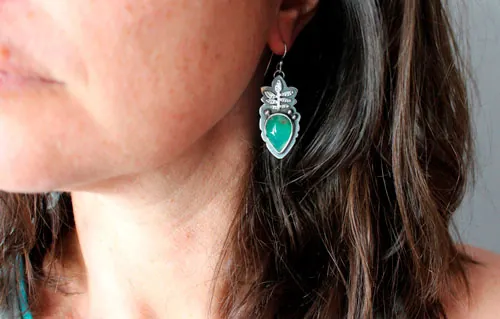 Growth, botanical earrings in sterling silver and chrysoprase