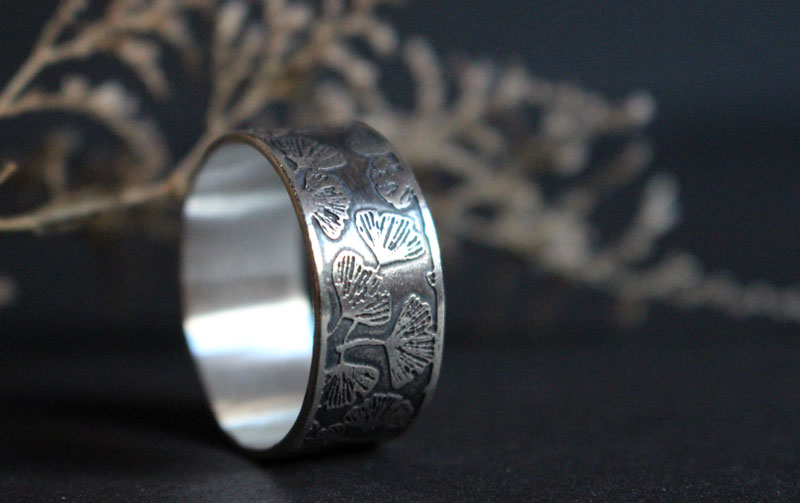 Ginkgo, Japanese leaf ring in sterling silver