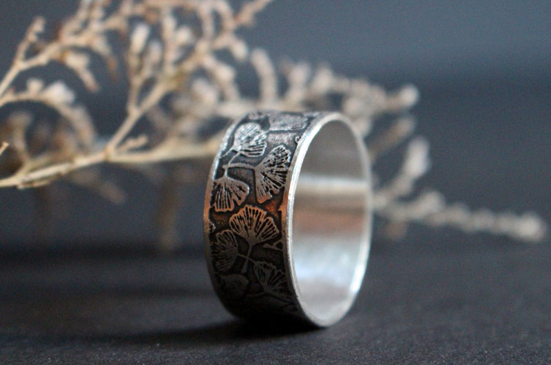 Ginkgo, Japanese leaf ring in sterling silver