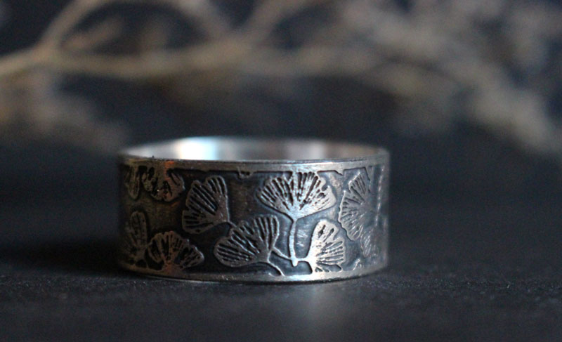 Ginkgo, Japanese leaf ring in sterling silver