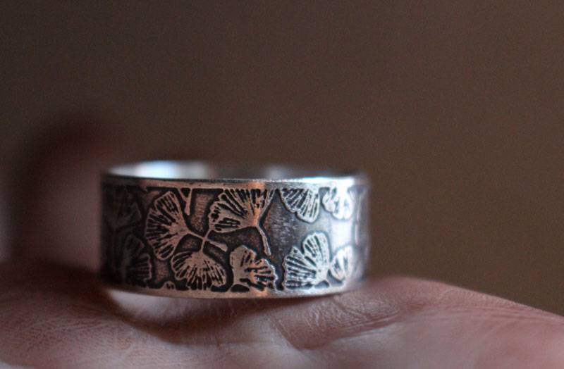 Ginkgo, Japanese leaf ring in sterling silver