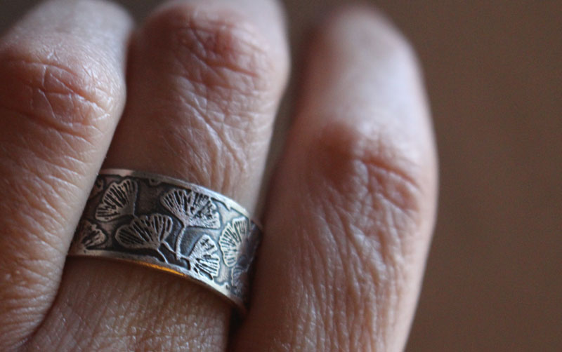 Ginkgo, Japanese leaf ring in sterling silver