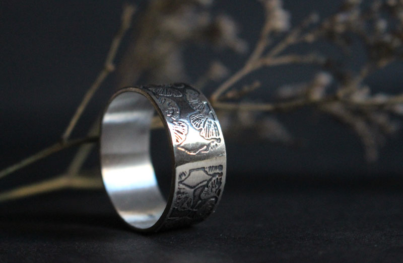 Ginkgo, Japanese leaf ring in sterling silver