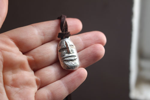 Golem, fantastic creature head necklace in sterling silver