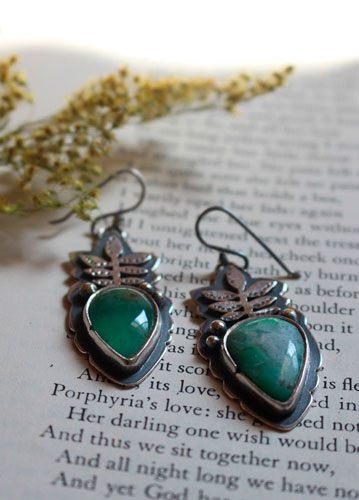 Growth, botanical earrings in sterling silver and chrysoprase