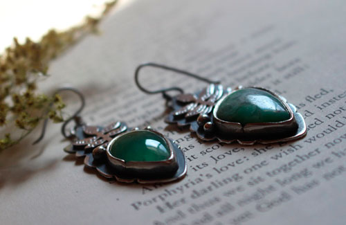 Growth, botanical earrings in sterling silver and chrysoprase