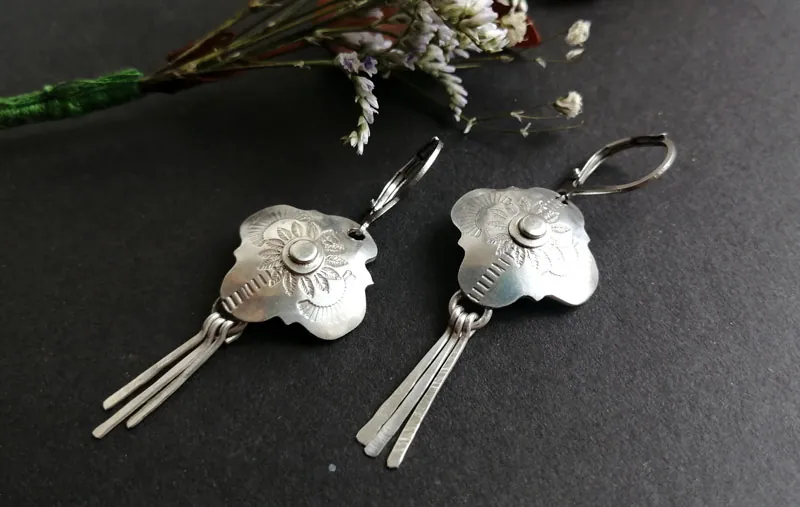 Halo, baroque star earrings in sterling silver