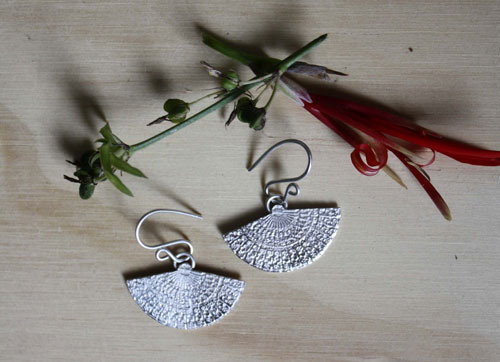 Han’i, Japanese fan earrings in sterling silver