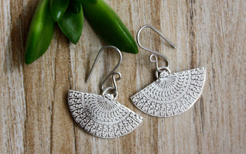 Han’i, Japanese fan earrings in sterling silver