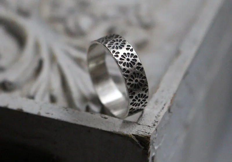 Hanabi, Japanese fire flower ring in sterling silver
