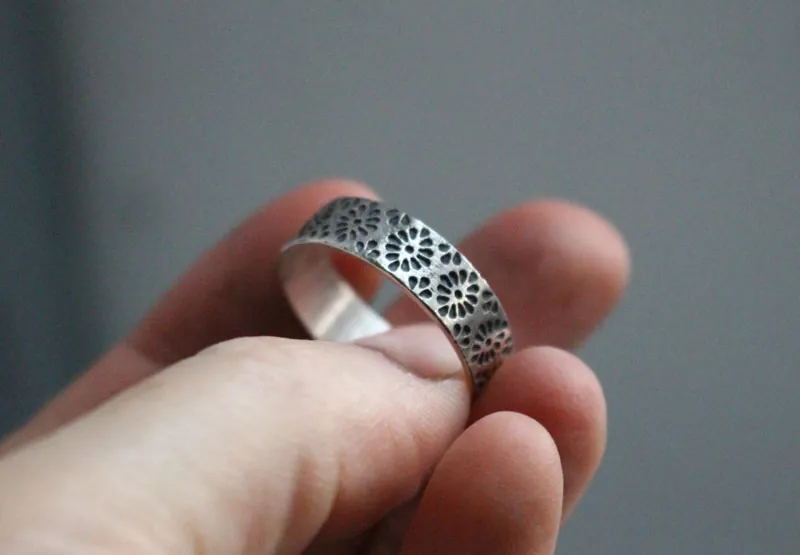 Hanabi, Japanese fire flower ring in sterling silver