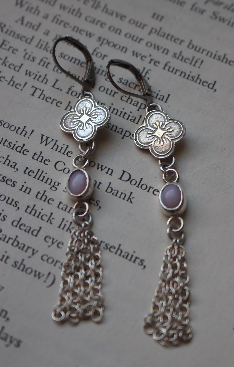 Hanami, cherry blossom earrings in silver and pink opal