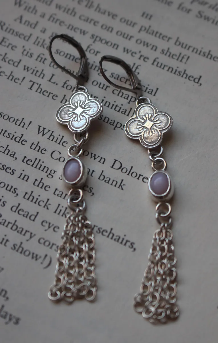 Hanami, cherry blossom earrings in silver and pink opal