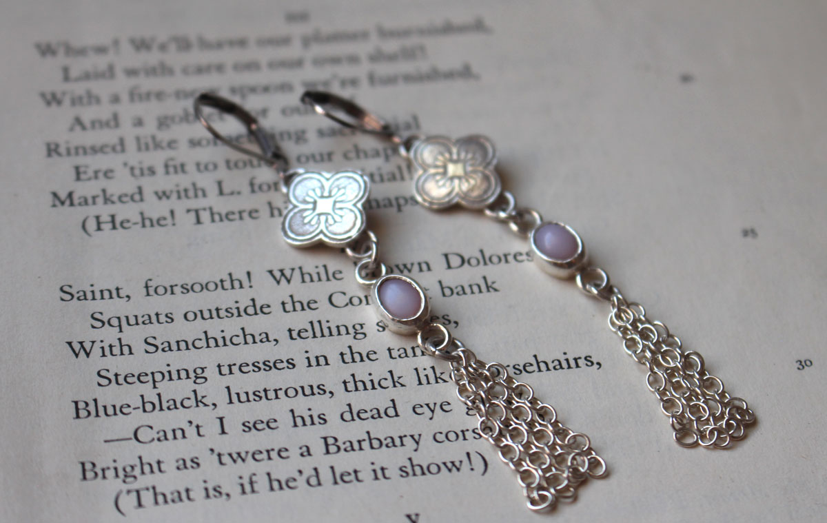 Hanami, cherry blossom earrings in silver and pink opal