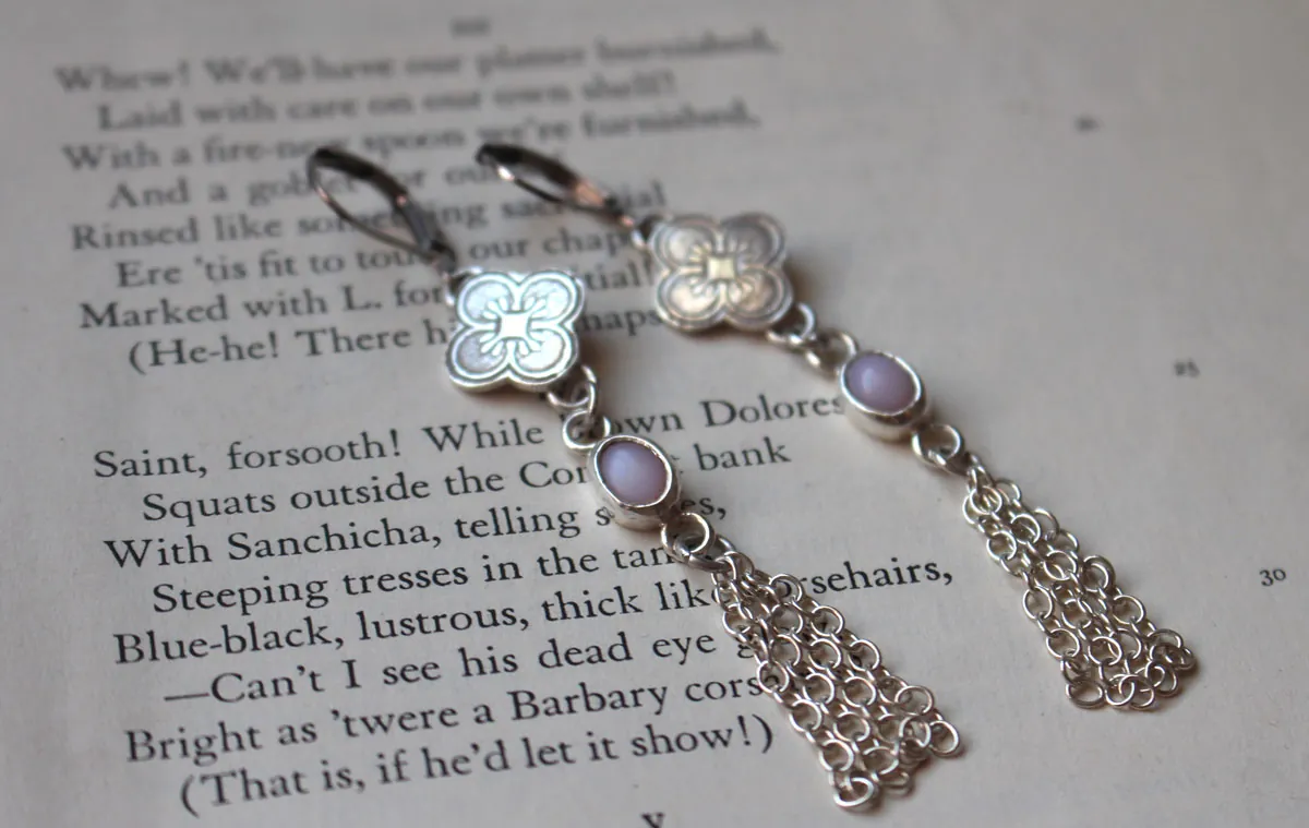 Hanami, cherry blossom earrings in silver and pink opal
