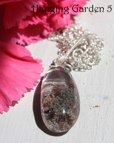 Hanging garden, Babylon mystery necklace in silver and phantom quartz