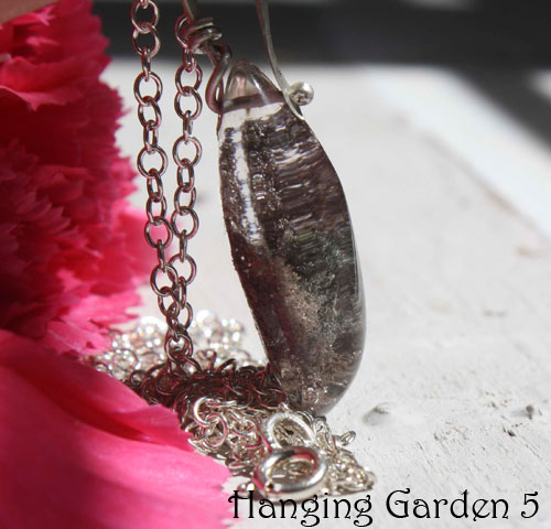 Hanging garden, Babylon mystery necklace in silver and phantom quartz