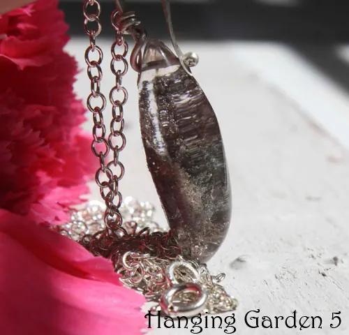 Hanging garden, Babylon mystery necklace in silver and phantom quartz