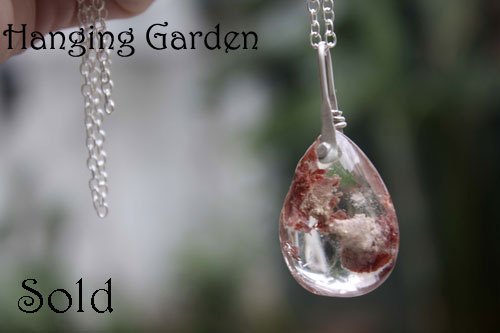 Hanging garden, Babylon mystery necklace in silver and phantom quartz