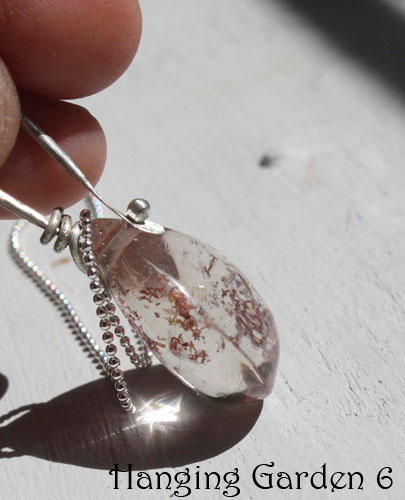 Hanging garden, Babylon mystery necklace in silver and phantom quartz