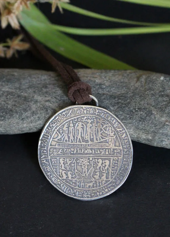 Harnetatf hypocephalus, egyptian necklace in sterling silver
