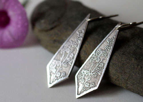 Haruna, Japanese cherry blossom branch earrings in silver