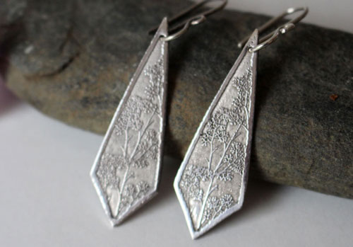 Haruna, Japanese cherry blossom branch earrings in silver
