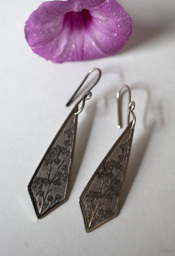 Haruna, Japanese cherry blossom branch earrings in silver