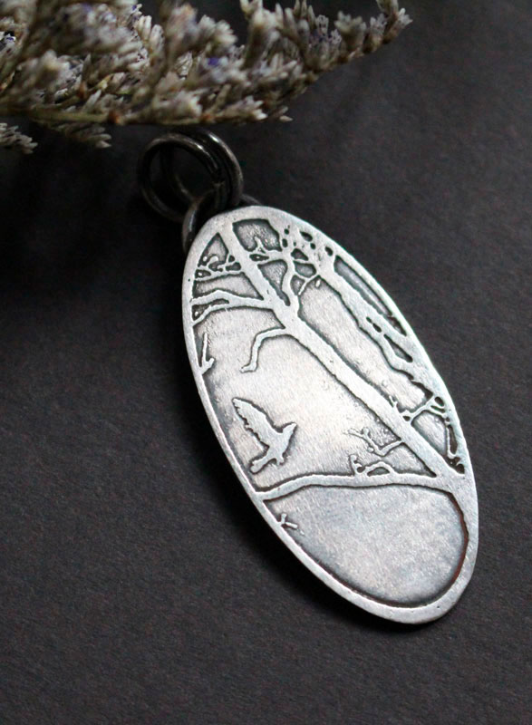 Hope, forest bird pendant in sterling silver