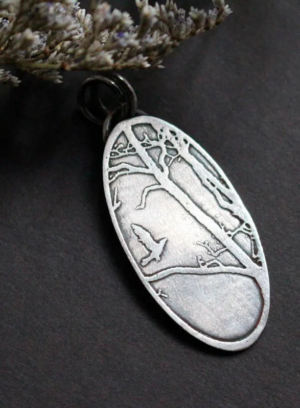 Hope, forest bird pendant in sterling silver